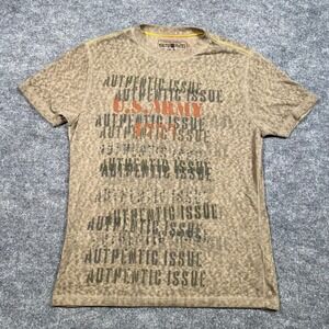 US Army Mens Graphic T-Shirt Medium Tan Authentic Issue Stencil Burnout Tee